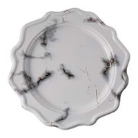 Plastic Disposable Party Plates, 7.5 inch Salad/Dessert Plates, White Marble Festive Medium Weight Plastic Plates (12 Pack) - Posh Setting