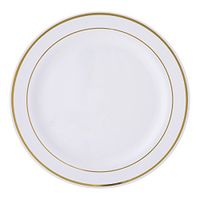 BalsaCircle 20 pcs 10-Inch White with Gold Trim Plastic Round Plates - Disposable Wedding Party Catering Tableware