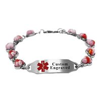 My Identity Doctor - Custom Engraved Medical Alert Bracelet for Men - 5mm Steel, Glass Hearts - Red - Wrist Size 7.75 Inch