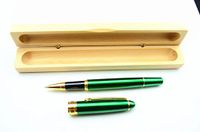 HNDtek Rolling Ball Pen With Maple Wood Gift Box, Green With Gold Color Trim,Black Ink (Black)
