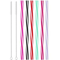 Reusable Silicone Drinking Straws, 6 Pcs Eco Friendly Silicone Straws with 2 cleaning Brushes,for 30oz and 20oz Tumblers, Rtic,Yeti, Ozark, (Two-tone Stripe, Opaque, 10 inches)