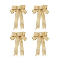 Amosfun 4pcs 23cm Christmas Tree Bow Topper Gift Bow Tree Topper Bowknot Indoor Outdoor Ornaments for Christmas Tree Decoration (Golden)