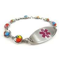 My Identity Doctor - Women's Medical Alert Bracelet with Engraving - 1cm Steel, Glass - Purple - Wrist Size 7.25 Inch