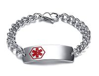 PJ Jewelry Free Engraving Men's Stainless Steel ID Tag Medical Alert Link Chain Identification Bracelet,8.2"