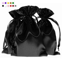 Linen and Bags 5" x 8" Black Satin Gift Bags Wedding Favor Drawstring Bags Baby Shower Christmas Gift Bags 50 per Pack