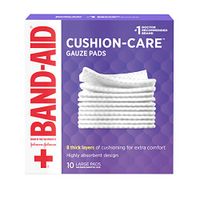 Band-Aid Brand Cushion Care Non-Stick Gauze Pads, Individually-Wrapped, Large, 4 in x 4 in, 10 ct