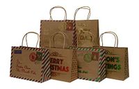 Christmas Gift Bags, Kraft and foil hot-Stamp Designs with Santa Mail Theme, 24 Medium Vogue Bags in Assorted Christmas Prints, Red, Green and Gold (Set of 24 Bags)