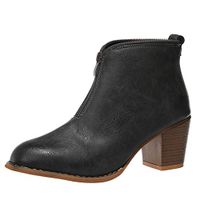 QIUUE Ladies Leisure Retro Rome Boots Solid Color Large Size Med Heels Ankle Boots Zipper Short Boots Flock Shoes (Gray, US:6)
