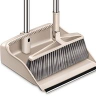 Dustpan And Brush Sets with Extra Long Handle Telescopic Upright Broom And Dustpan Indoor Outdoor 37.1 inches 48.2 inches Handle, Cleaning Set Upright Sweep Set (XuanF Beige)