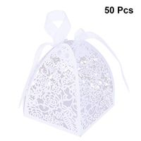 BESTonZON 50PCS Hollow Die-Cut Favor Boxes Wedding Candy Boxes Wedding Gift Boxes (Ice White)