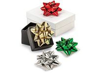 Pack Of 16, 2" Mini Christmas Metallic Confetti Gift Bow Assortment Red, Emerald, Gold & Silver Perfect For Jewelry Boxes And Small Gifts Made In Usa