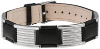 Sabona Black Leather Dress Stainless Magnetic Bracelet