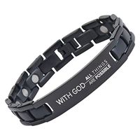 Crosstraxx Matthew 19:26 - with God All Things are Possible - Adjustable Prayer Link Titanium Bracelet - Magnetic Therapy
