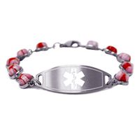 My Identity Doctor - Customized Women's Medical ID Bracelet with Engraving - 1.2cm Steel, Glass Hearts - White - Wrist Size 5.25 Inch
