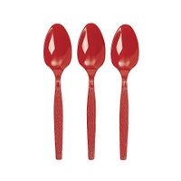 Fun Express - Real Red Plastic Spoons (50pc) - Party Supplies - Solid Tableware - Cutlery - 50 Pieces