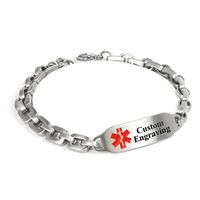 My Identity Doctor - Custom Engraved Medical ID Bracelet for Men - Steel Matte 6mm Links - Red - Wrist Size 6.25 Inch
