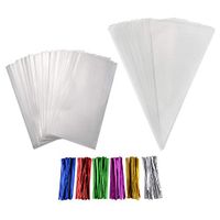 Clear Treat Bags,Simuer 200PCS Plastic OPP Cellophane Bag Party Favor with 200 Twist Ties for Bakery Cookies Candies Dessert Wedding Valentine Gifts
