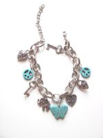 Gifts by Lulee, LLC Stainless Steel Turquoise Butterfly Charm Bracelet or Ankle Bracelet Lobster Clasp