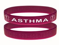 Custom Asthma ID Bracelet Wristbands - 2 Pack - Purple - 8 Inches - Standard