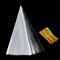 Fyess 200PCS Cone Bag Clear Cello Bags Sweets Treat Bags with 800 Gold Twist Ties for Party and Festival Christmas Candy Popcorn Handmade Cookies Sweets, 14.6 by 7 Inch.