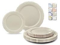 " OCCASIONS" 50 Plates Pack (25 Guests)-Vintage Wedding Party Disposable Plastic Plate Set -25 x 10.25'' Dinner + 25 x 7.5'' Salad/Dessert plates (Portofino Ivory)