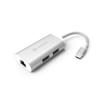 USB C Adapter Hub with Type-C Connector Nylon Braided Cable, Ethernet, 2x USB Type A Ports, Compatible for Apple and PC Devices, Featuring Durable Aluminium Shell (Silver)