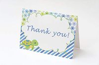 30 Folded Thank You Cards Blue Green Yellow Polka Dots Stripes Lines Turtle Design Birthday Baby Shower + 30 White Envelopes