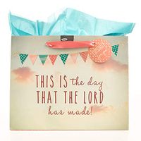 Christian Art Gifts Peach Teal Gift Bag Set | This Is The Day The Lord Has Made Psalm 118:24 | Large Landscape Gift Bag With Tissue Paper for Women