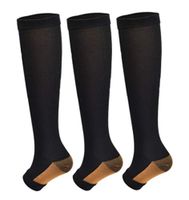 3Pairs Copper Open Toe Toeless Compression Socks(15-20mmHg) for Men and Women Support Stocking(Black, S/M)