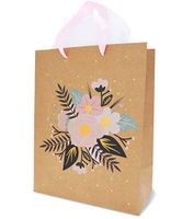 Floral Gift Bags – 12-Pack Brown Kraft Bags for Weddings, Retail - 20 Tissue Paper Sheets Included (13 x 10 Inches)