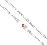 US Jewels And Gems Customizable Ladies 0.925 Sterling Silver 4mm Figaro Medical Alert ID Bracelet, 6in