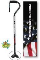 Adjustable Walking Cane Offset Footed Quad Tip US Military Veteran Proud to Have Served