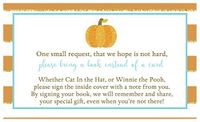 Pumpkin Bring A Book Cards Sparkling Pumpkin Baby Shower Autumn Sprinkle Keepsake Gift Idea Games Activity Fall Library Collection Blue Gold Glitter Stripes Boys It's A Boy Halloween Orange (25 count)