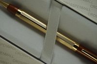 Cross Made in USA Elite Art Deco Metropolis with Contrasting 22KT Gold Ribbed Barrel and Tan Accent Medium Ballpoint Pen