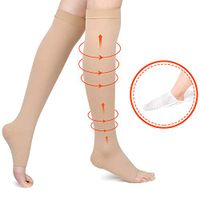 Compression Socks 20-30mmHg For Varicose Veins Open Toe （Beige XL）