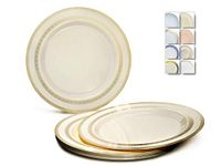 " OCCASIONS" 60 Plates Pack, Heavyweight Disposable Wedding Party Plastic Plates (10.5'' Dinner Plate, Lace Ivory & Gold)