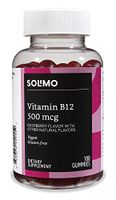 Amazon Brand - Solimo Vitamin B12 500 mcg - Normal Energy Production and Metabolism, Immune System Support - 100 Gummies (2 Gummies per Serving)