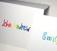 Personalized Note Cards for Children, Brightly Colored. Folding Cards with Matching Envelopes for Boys or Girls. Choose from Many Font Styles. Blank Inside