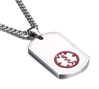 JF.MED Stainless Steel Matte Dog Tag Medical Alert ID Necklace for Women Men 22 inch-Free Engraving