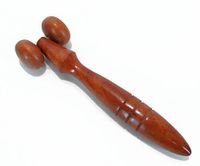 Thai Traditional Reflexology Red Wood Roller Head Neck Face Massage Tool