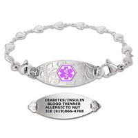 Divoti Custom Engraved Medical Alert Bracelets for Women, Stainless Steel Medical Bracelet, Medical ID Bracelet w/Free Engraving – Lovely Filigree Tag w/Heart Link-Purple-8.5"