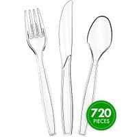 Plasticpro Clear Heavyweight Disposable Plastic Silverware - Cutlery 720 Combo Box (including 180 Forks 120 Spoons 120 Knives)