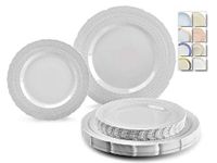 " OCCASIONS" 120 Plates Pack,(60 Guests) Extra Heavyweight Vintage Wedding Disposable/Reusable Plastic Plates 60 x11'' Dinner +60 x 8.25'' Salad/Dessert Plate (Chatesau Light Gray)