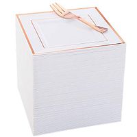 WDF 86pcs Rose Gold Dessert Plates 6" with 86 Pieces Disposable Forks 5", Elegant Square Plastic Plates, Fancy Salad Plates and Appetizer Plates for all Holidays & Occasions