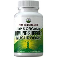 Top 5 Organic (USA Grown) Immune System Mushroom Capsules with Reishi, Chaga, Maitake, Shiitake, Turkey Tail Mushrooms. Naturally Harvested Vegan Mushroom Complex Supplement 90 Pills Peak Performance