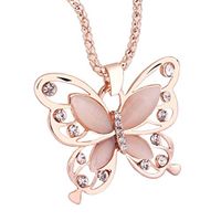 QIUUE Women Butterfly Necklace Rose Gold Opal Butterfly Charm Pendant Long Chain Necklace Jewelry Sweater Chains (Gold)