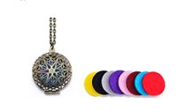 Premium AyaZen Aromatherapy Necklace Diffuser. Bronze Filigree Design Locket With Chain & 8 Felt Pads (Bronze)