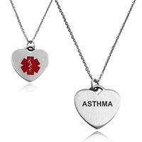 Tioneer Stainless Steel Heart Charm Medical Alert ID Pendant Necklace, Asthma
