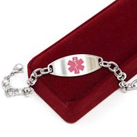 Medical Alert Bracelet for Women, Custom Engraved Medic ID, Steel 6mm O-Link Chain - Pink, Free ID Card | Wrist Size 6.5 Inch