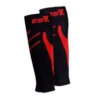 CSX 15-20 mmHg Compression Sleeve for Men and Women, Leg Calf Support, Athletic Sport Fit, Red on Black, Medium